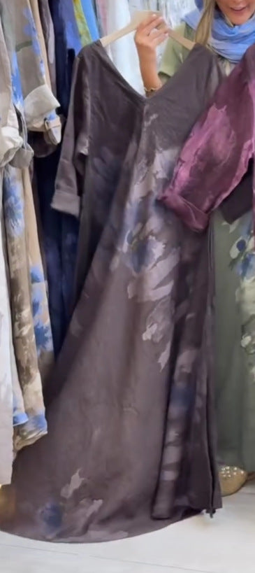 Dame Maxikjole med elegant V-udskæring og blomster mønster Stiila