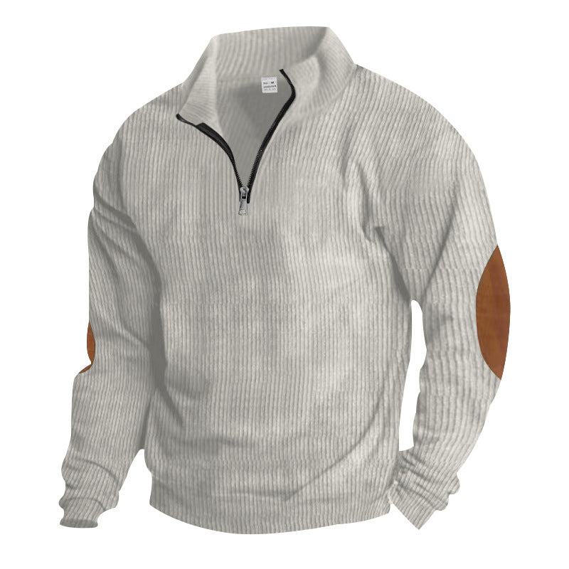 Herre fleece-pullover med halv lynlås og elegante læderdetaljer Stilla