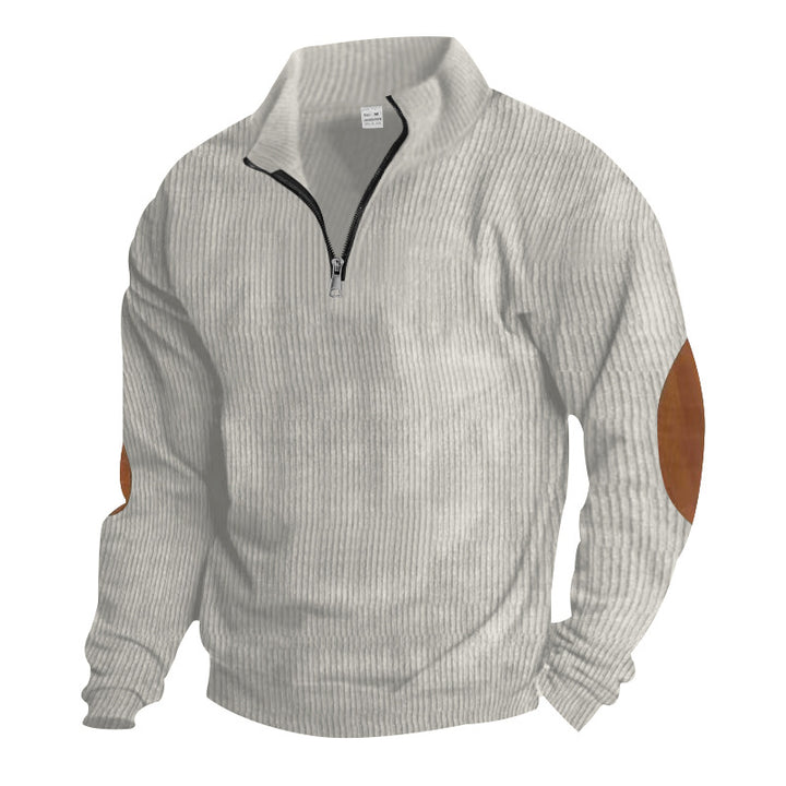 Herre fleece-pullover med halv lynlås og elegante læderdetaljer Stilla