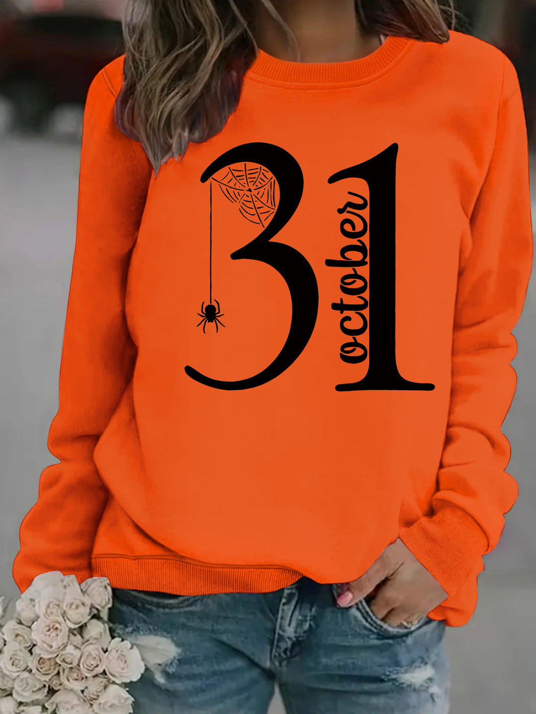 Kvindernes sweatshirt med kreativ Halloween-motiv og behagelig pasform Stilla