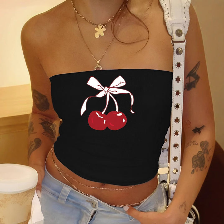 Dame Bandeau-top med elegant blondermotiv Skovae