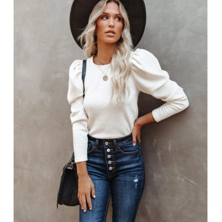 Dame Elegant Puffærmet Pullover Stilla