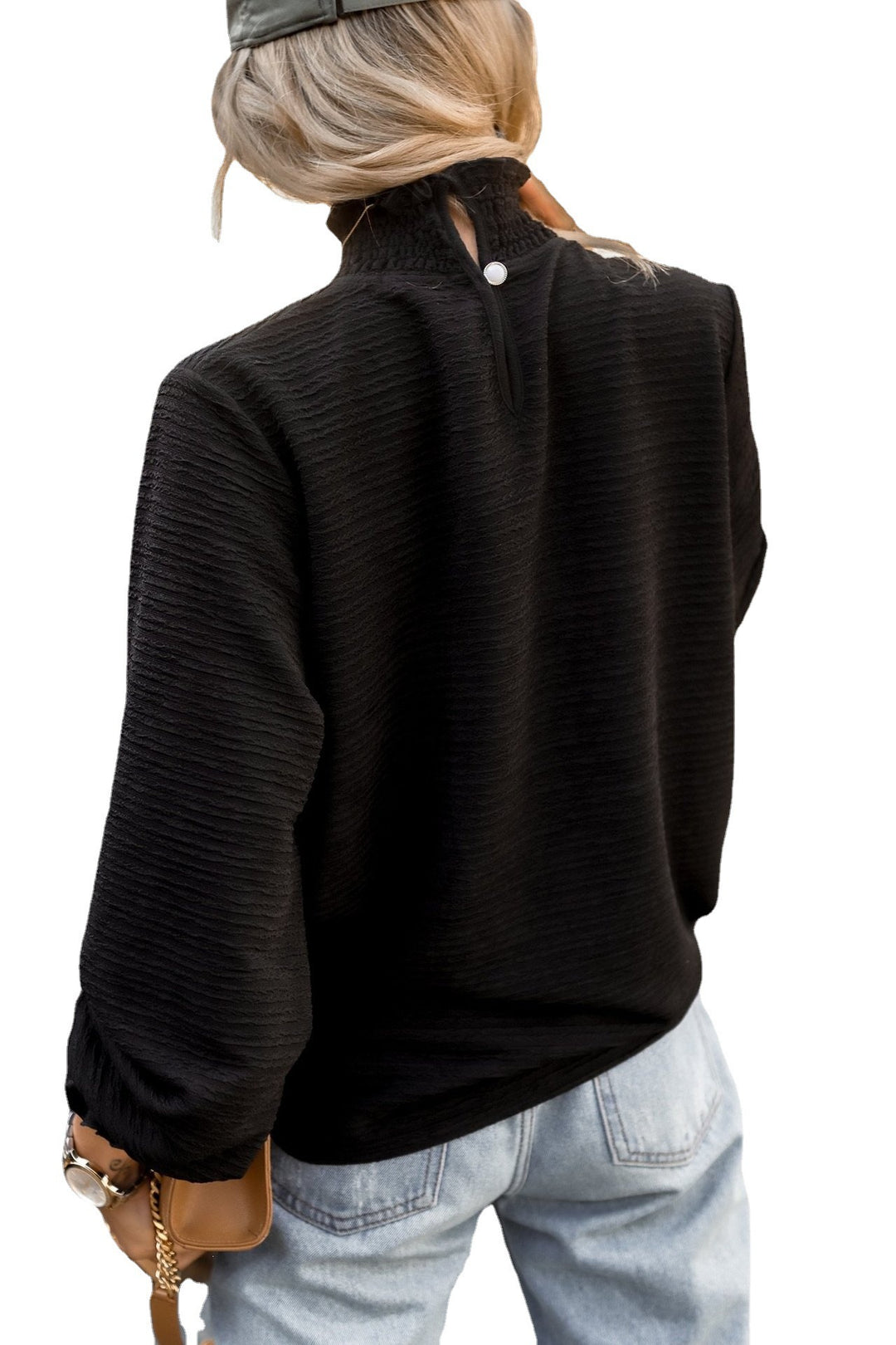 Dame Oversized Bluse med flæsekant og struktureret materiale Stilla