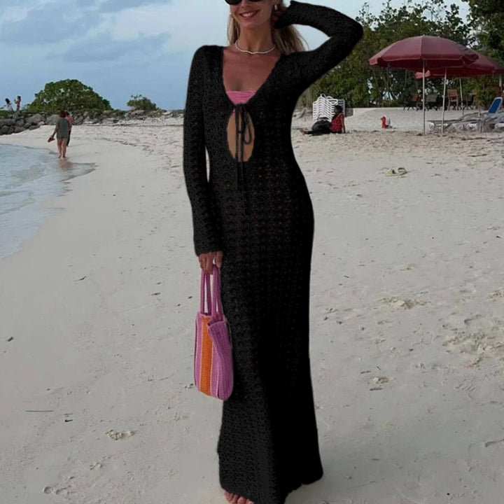 Dame Elegant hæklet strandkjole med dyb V-udskæring og luftig struktur Skovae
