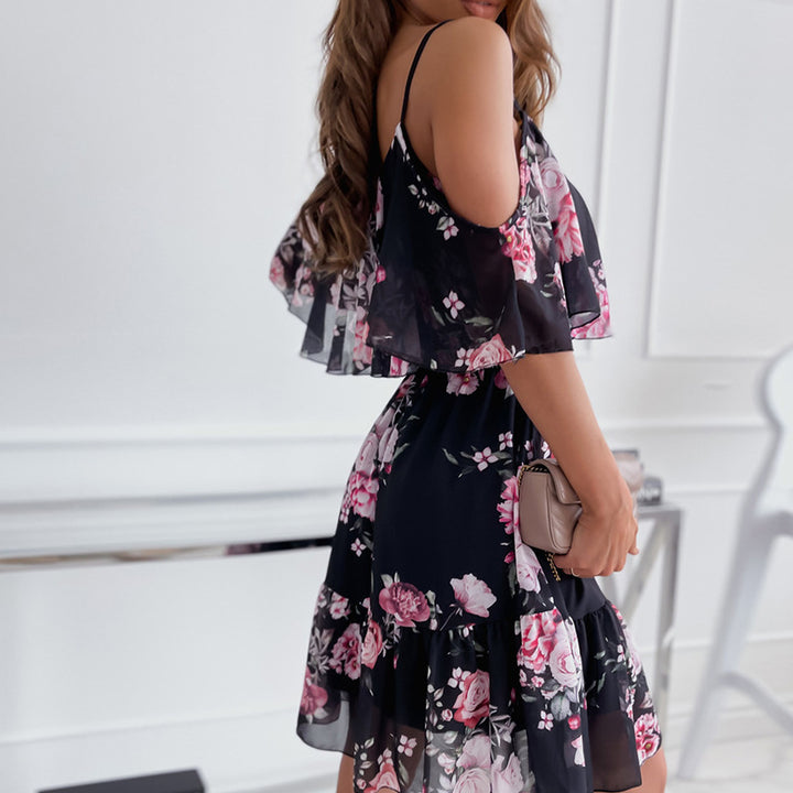 Dame Let sommerkjole med skulderfri ærmer og legende blomsterdesign Stilla