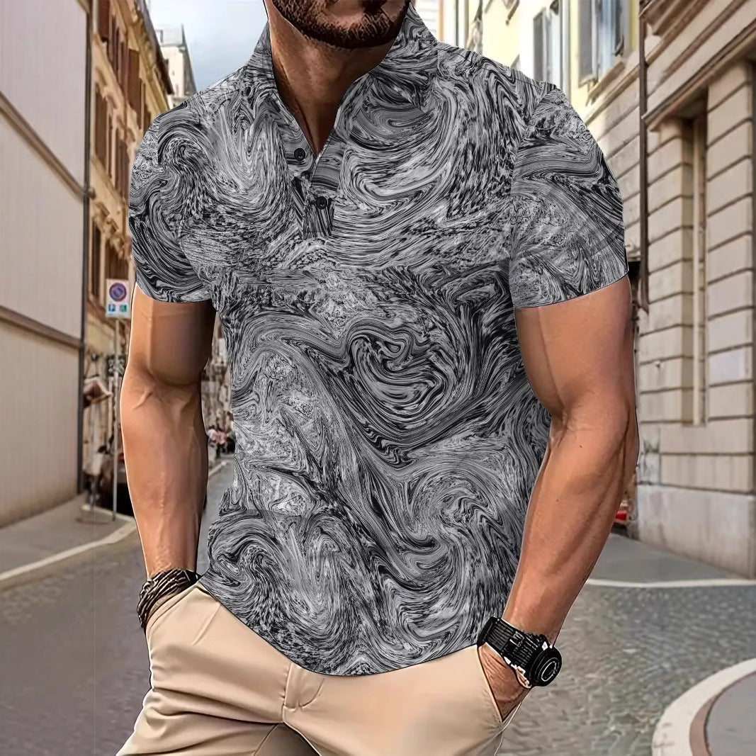 Herrer Poloshirt med moderne marmorering Stilla