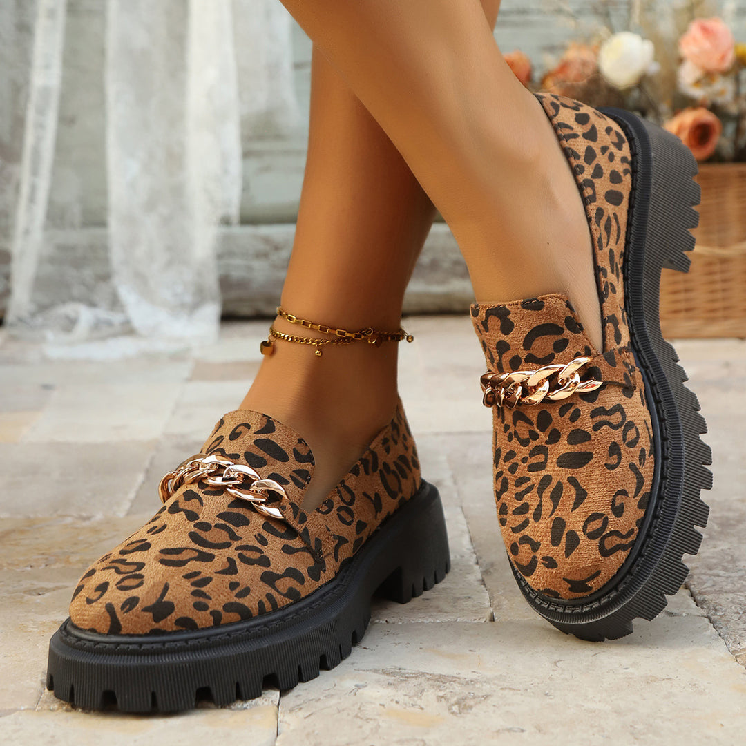 Dame leopardmønster slip-on sko med kædelys Stilla