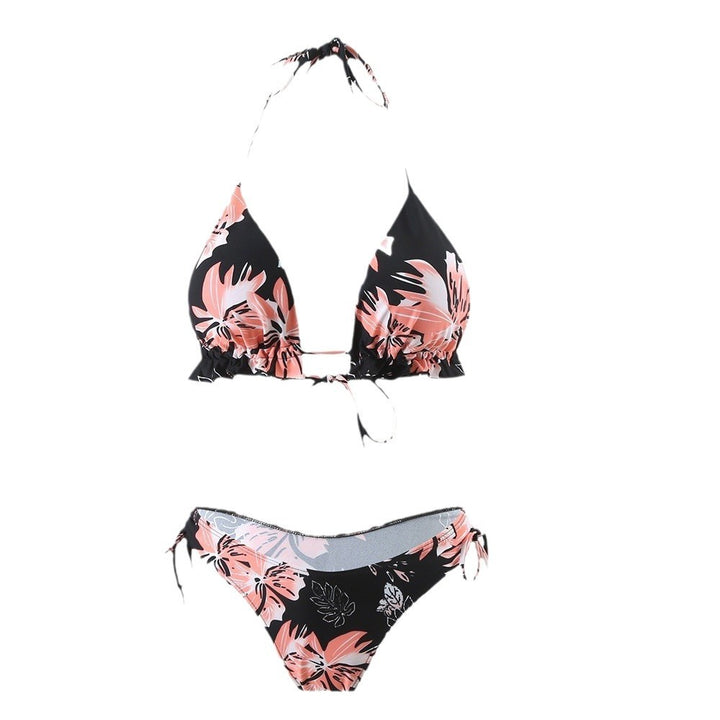 Dame triangel-bikini med blomsterprint og justerbare bindebånd Stilla