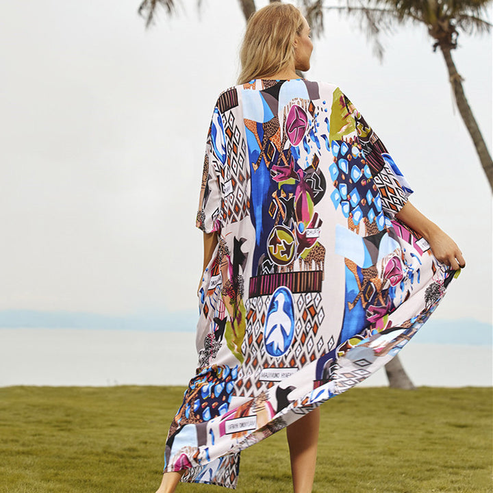 Dame Strandkimono med iøjnefaldende Patchwork-design Stilla