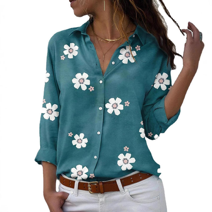 Damebluse med blomsterdesign og elegant krave Stilla
