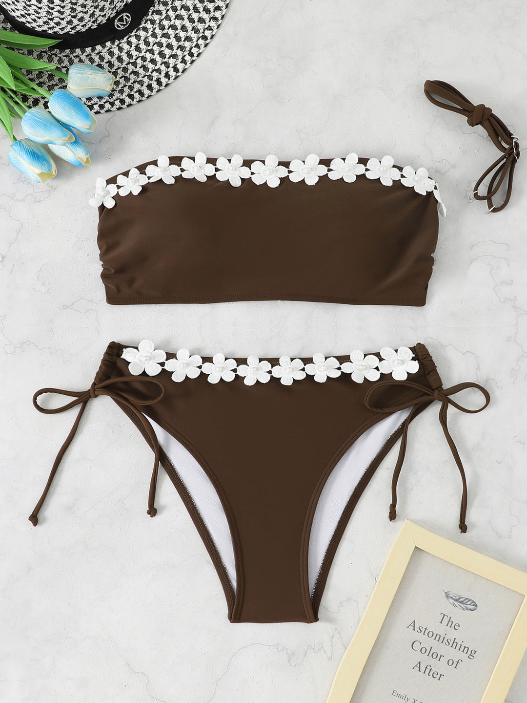 Dame Bandeau Bikini med blomsterbortegning Skovae