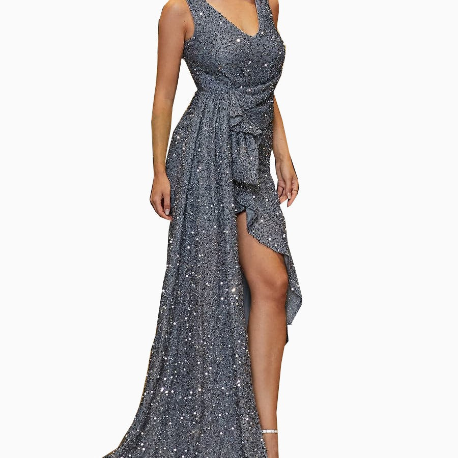Dame aften kjole med glitrende pailletter og elegant drapering Stilla