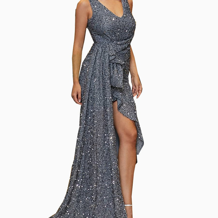Dame aften kjole med glitrende pailletter og elegant drapering Stilla