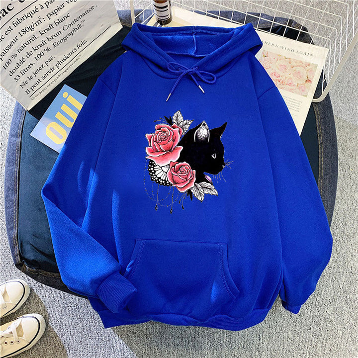 Kvinders hoodie med blomsterkat design Skovae