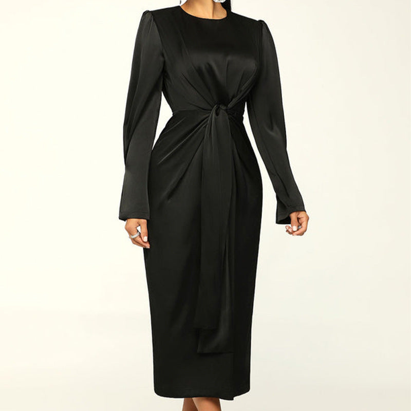 Dame Elegant Midi-kjole med drapering og lange ærmer Stilla