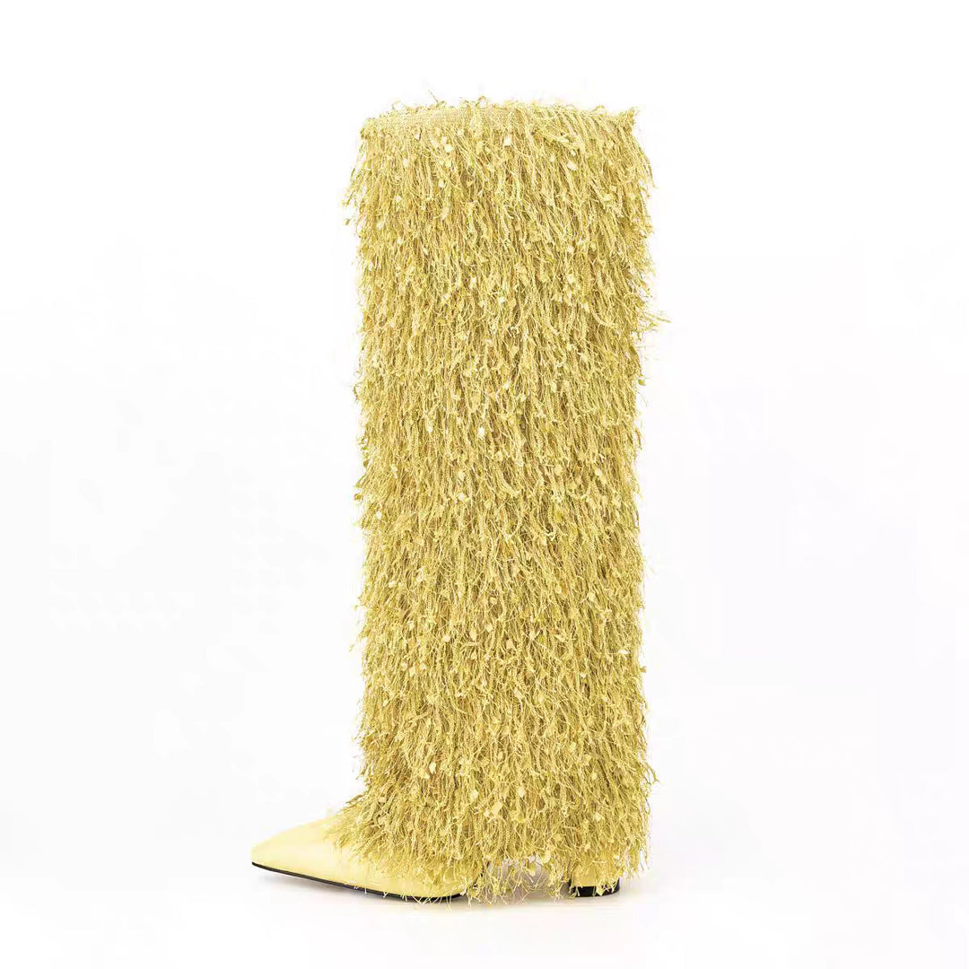 Femme Over-the-Knee Fjer Stiletto Støvler Stilla