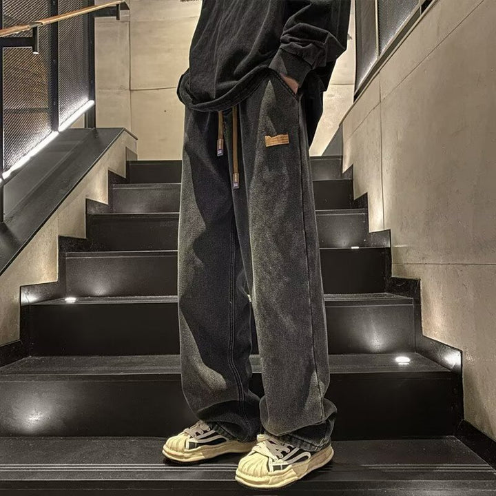 Herrer Løs Denim-Bukser med justerbar Snøre og afslappet Snit Stilla