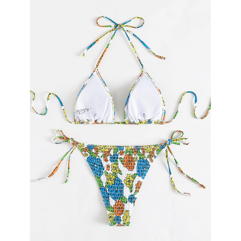 Dame Triangel-Bikini-sæt med blomstermønster og justerbare bånd Stilla