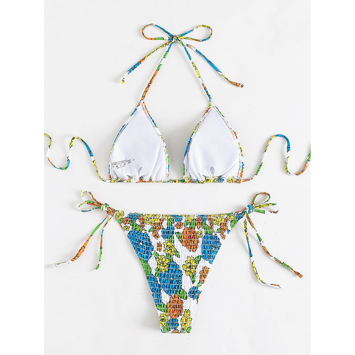 Dame Triangel-Bikini-sæt med blomstermønster og justerbare bånd Stilla