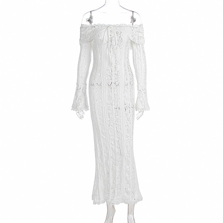 Damer Elegant Blondekjole i tætsiddende snit med Off-Shoulder Design Skovae