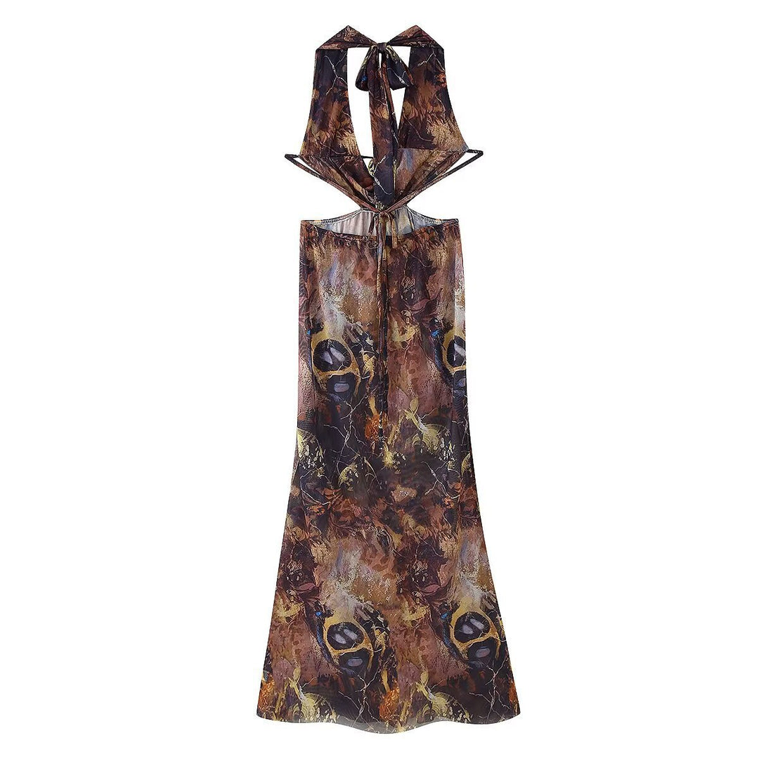 Femme Bohemian Maxi Kjole med Åben Ryg Design Stilla