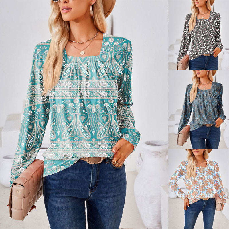 Damebluse med blomsterdesign og firkantet udskæring Stiila
