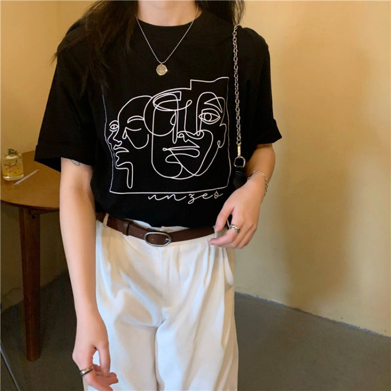 Dame T-shirt med kunstnerisk minimalisme Stilla