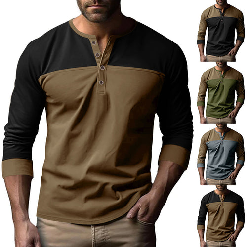 Herrer langærmet Henley skjorte med kontrast-patch kort knapliste og ribbede manchetter Skovae