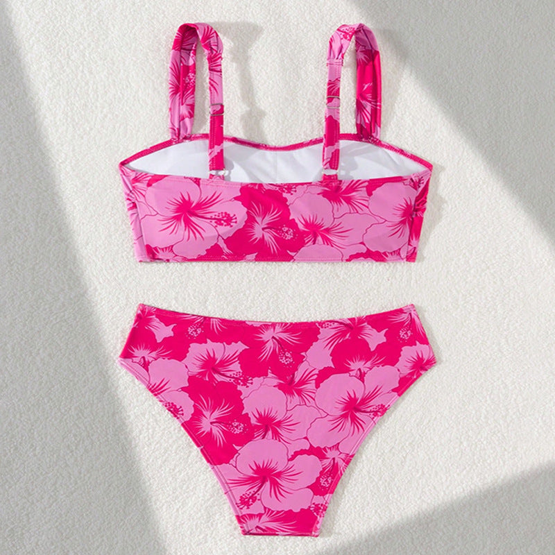 Dame bikini-sæt med brede stropper og blomsteret mønster Skovae