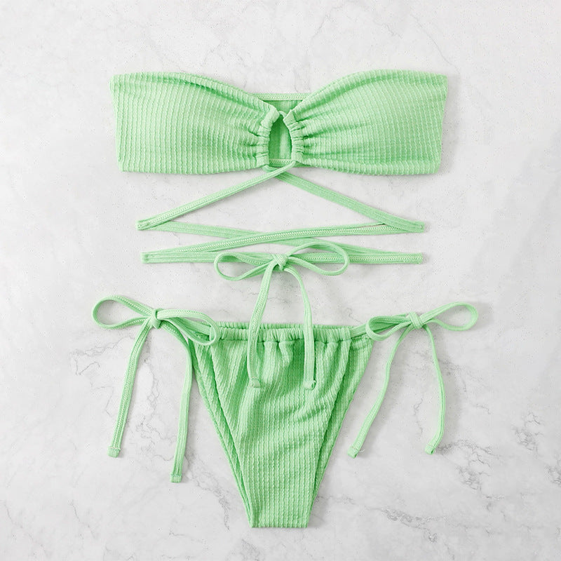 Dame Bandeau-bikini med stilfuld ring og justerbare bindebånd Stilla