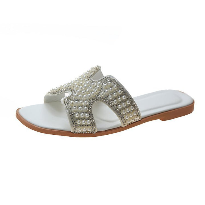 Dame mode slide-sandaler med funklende perle- og rhinestones dekoration Stilla
