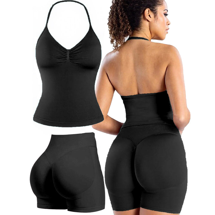 Dame sports top med push-up effekt og figurskabende shorts Skovae