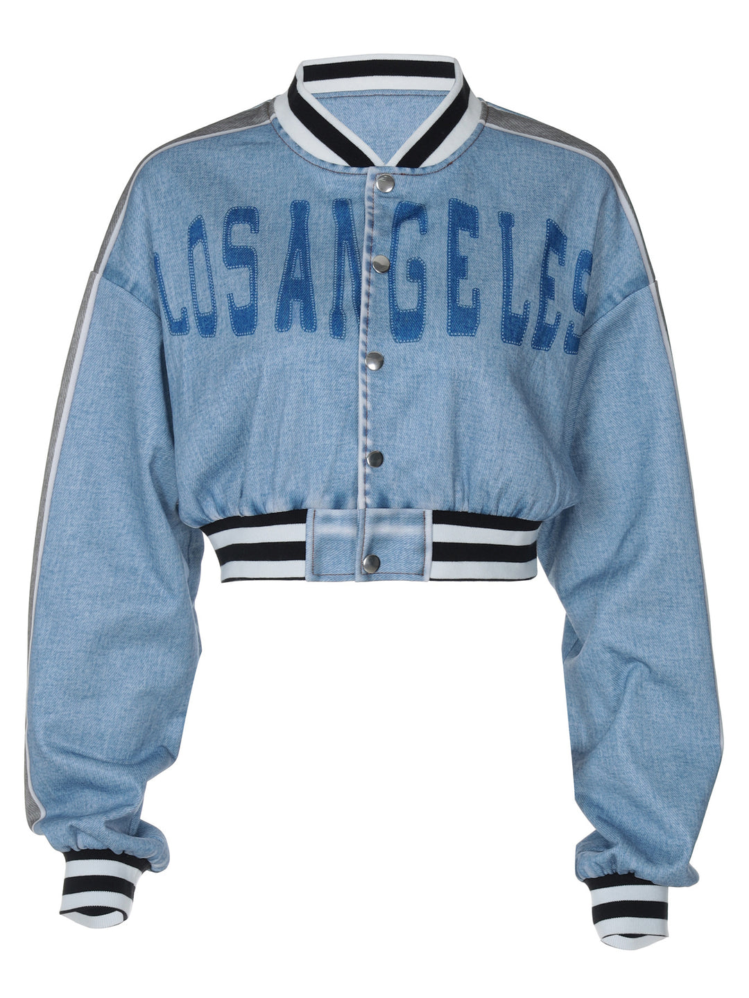 Dame Trendy Cropped Jeansjakke med broderet skrift og sporty design Stilla