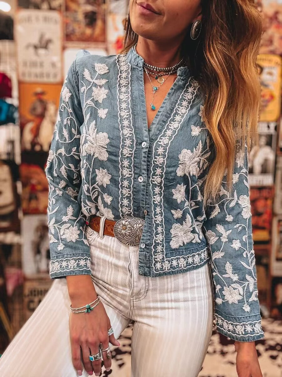 Dame broderet bluse Stilla