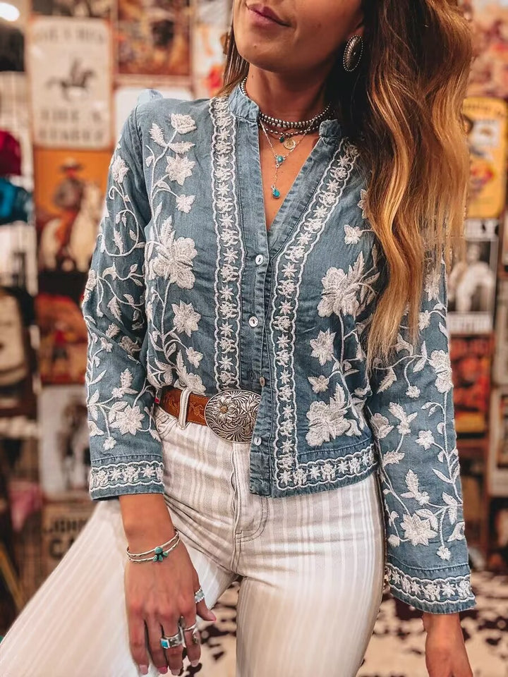 Dame broderet bluse Stilla