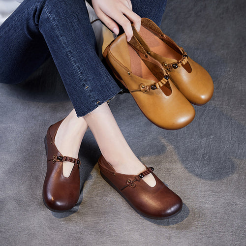 Dame Stilfulde Læder Slip-On Ballerinaer med dekorativt Remdetalje Stilla
