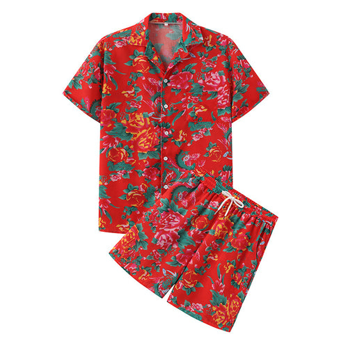 Dame sommerligt kortærmet skjorte og shorts-sæt med blomsterdesign Stilla