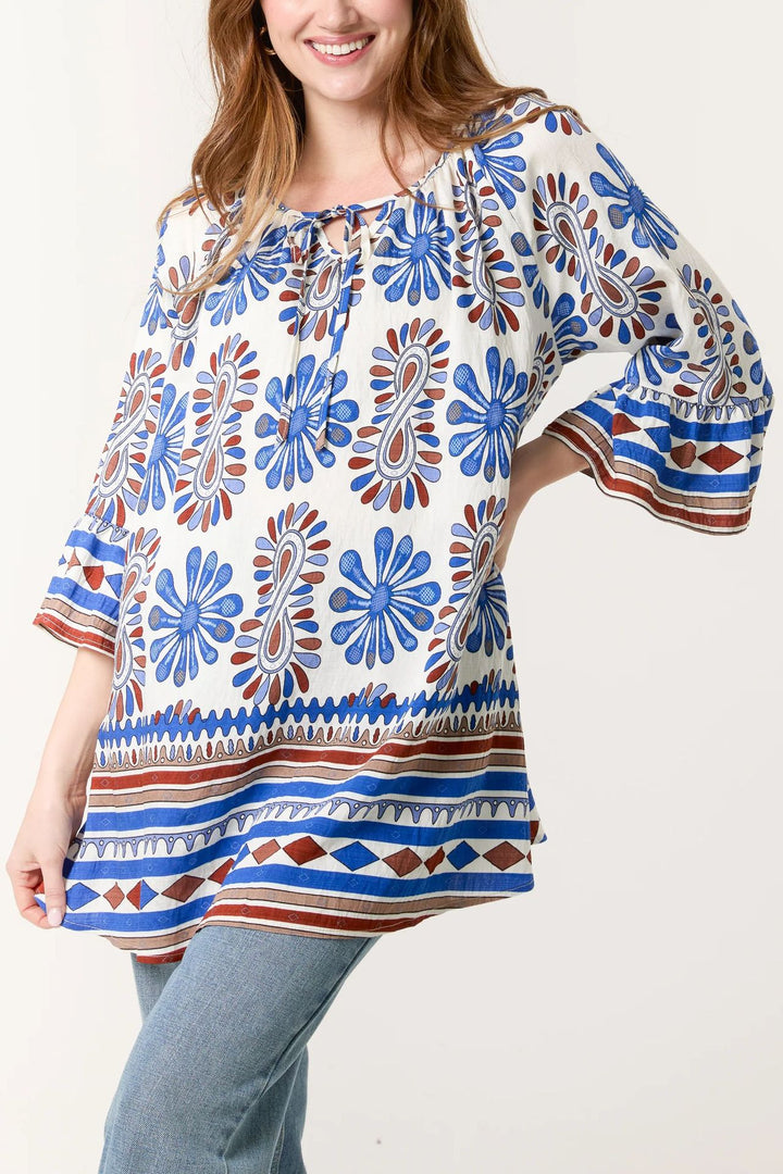 Dame bohemeinspirerede blomsterprint tunika-top Stilla