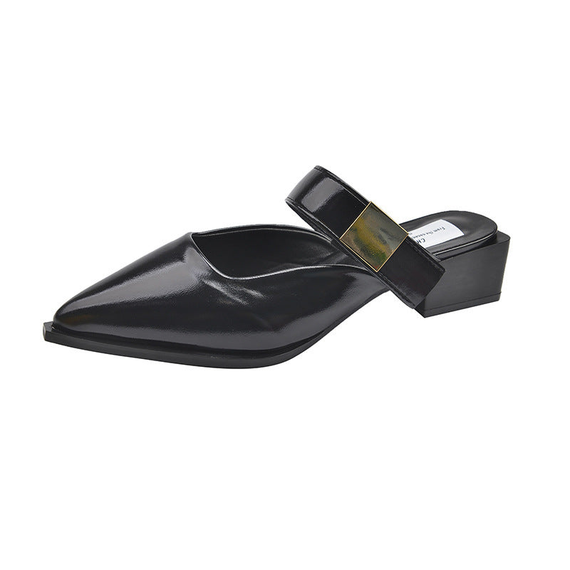 Dame Stiletto Tå Slingback Mules med Dekorativ Rem Stilla
