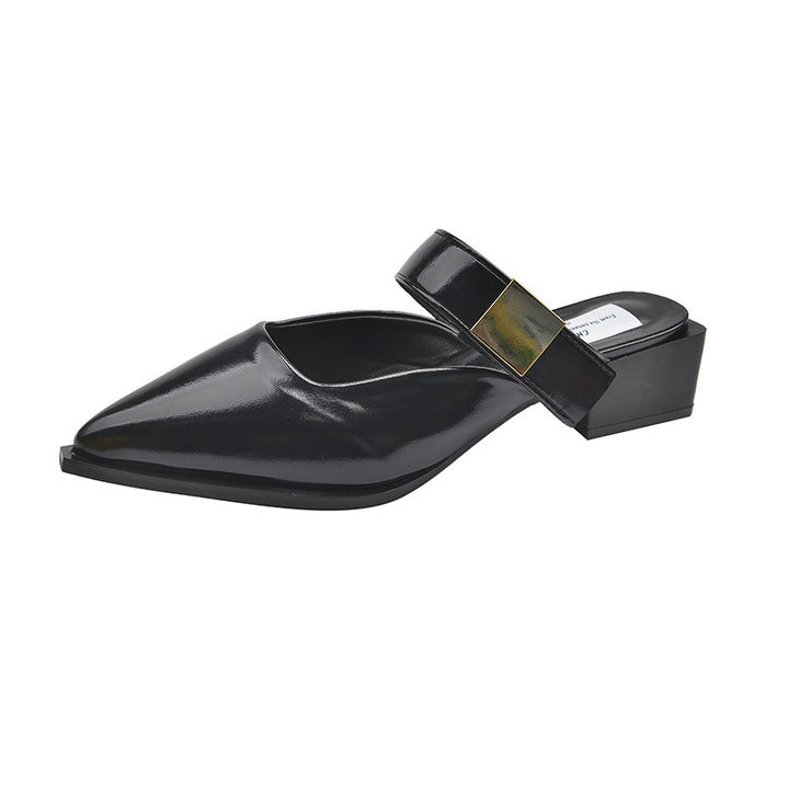 Dame Stiletto Tå Slingback Mules med Dekorativ Rem Stilla