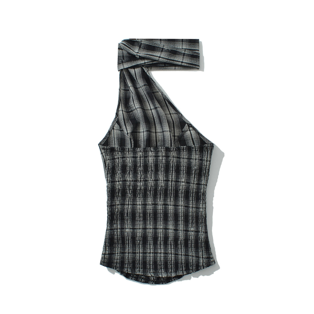 Dame asymmetrisk top med et stilfuldt skulderdesign og elegant grafisk linjetryk Stilla