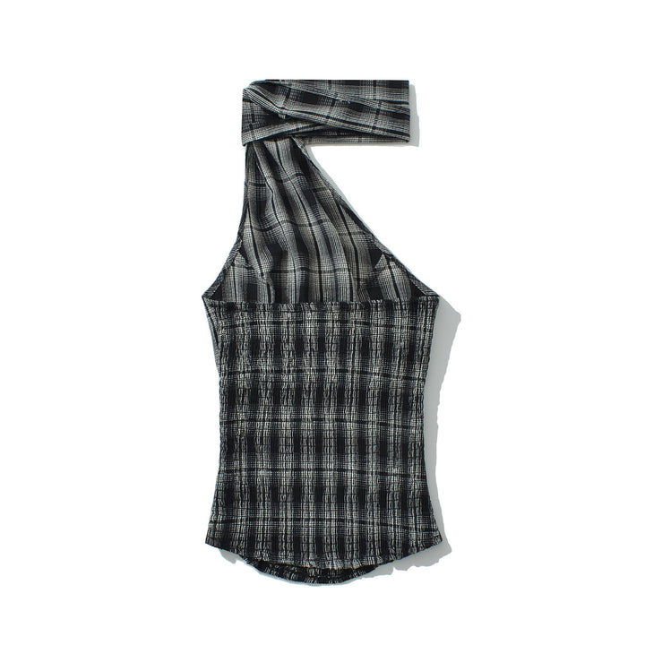Dame asymmetrisk top med et stilfuldt skulderdesign og elegant grafisk linjetryk Stilla