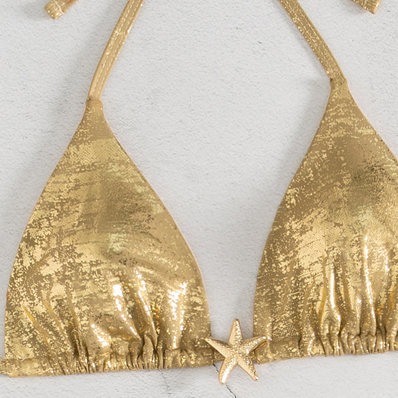 Dame Triangel bikini sæt med glitrende accenter og justerbare stropper Skovae