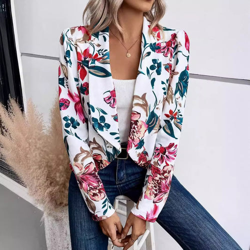 Dame blazer med blomster mønster og raffinerede puffærmer Stilla