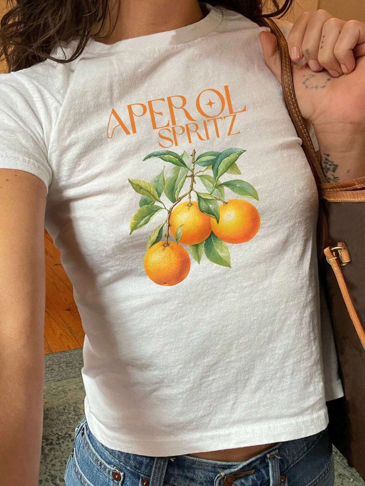Dame Crop-T-Shirt med kreativ cocktail-design Skovae