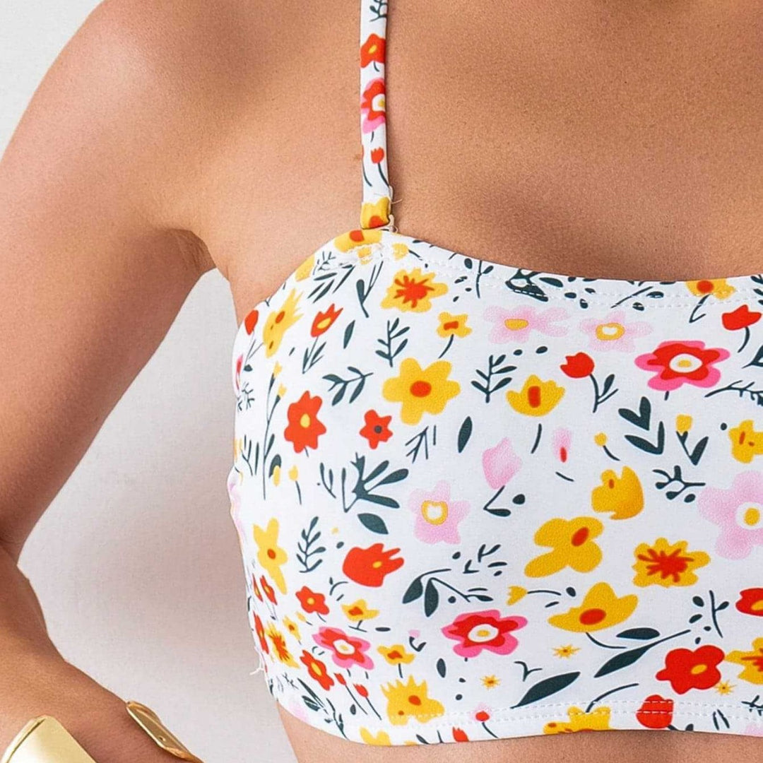 Dame Bandeau-bikini med højt skåret underdel og blomsterprint Skovae