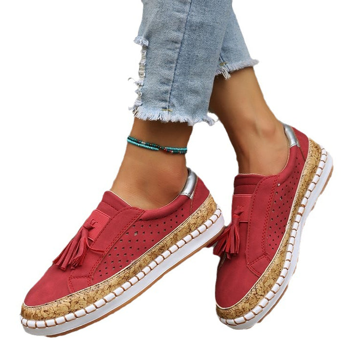 Dame komfortable Slip-On Sneakers med stilfulde fransender og korksål Stilla