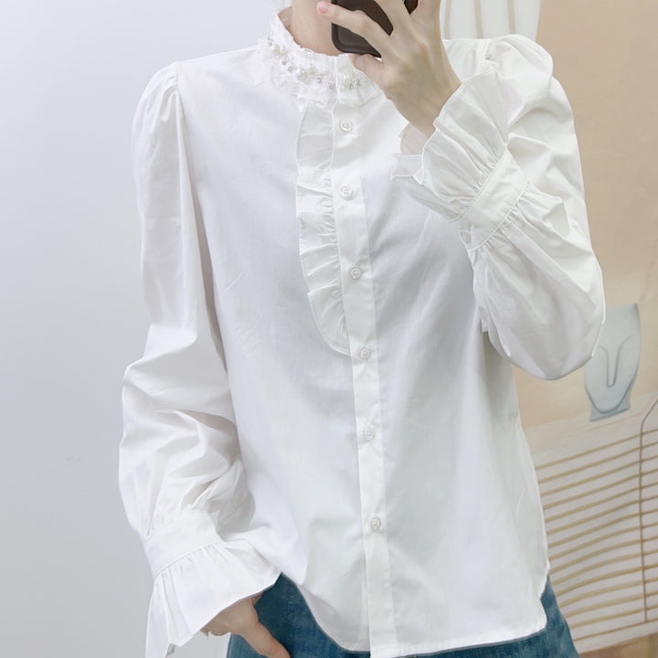 Dame Elegant Bluse med Volantdetaljer og Voluminøse Ærmer Stilla