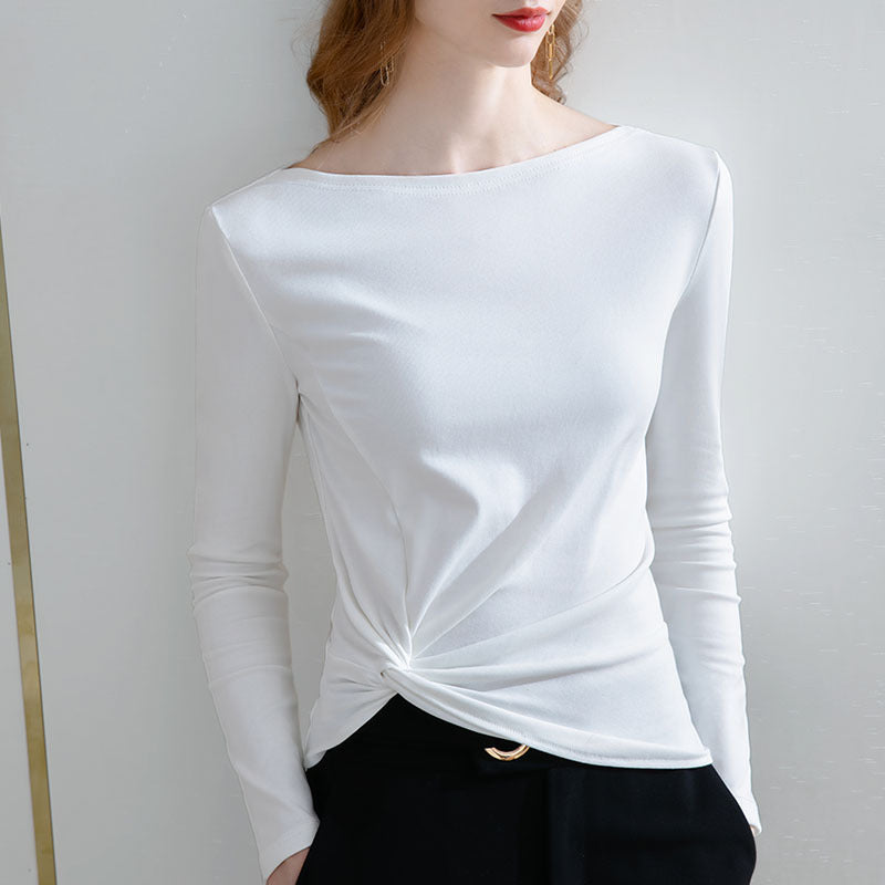 Dame Elegante Langærmet T-shirt med sidelægnings effekt Stilla