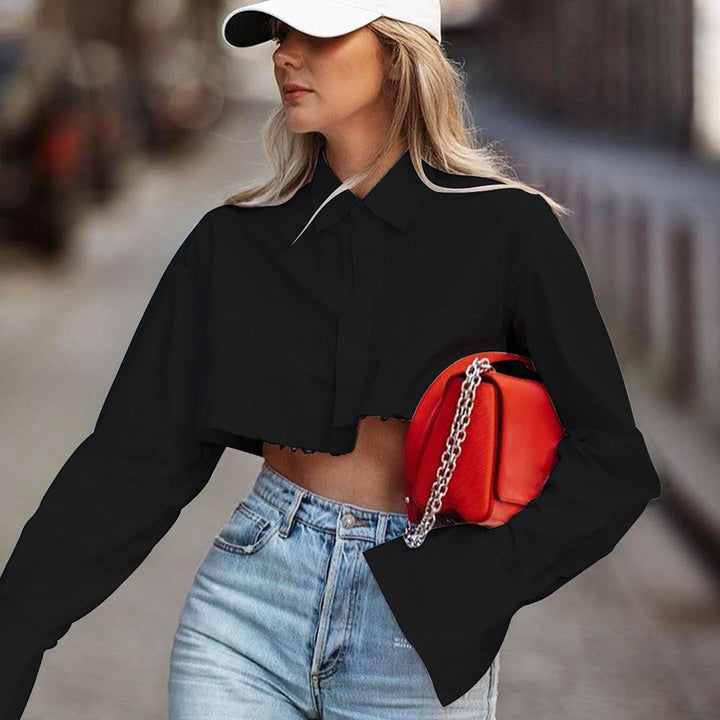 Dame Cropped Skjorte med klassisk Krave og elegante Detaljer Stilla